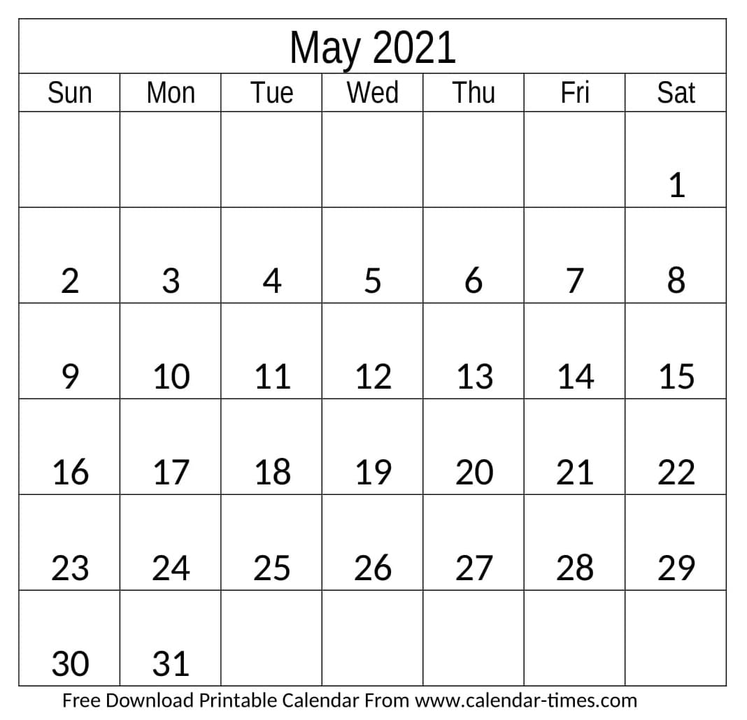 May Calendar 2021 With Holidays