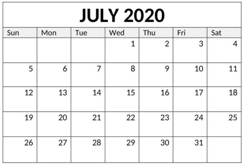 2020 July Calendar