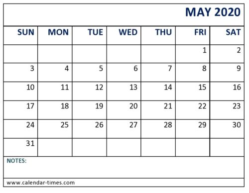 May 2020 Blank Calendar Template