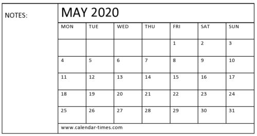 May 2020 Blank Calendar