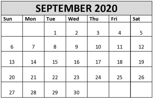 September 2020 Calendar