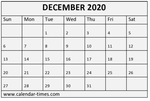 Free Printable December 2020 Calendar - Calendar-Times