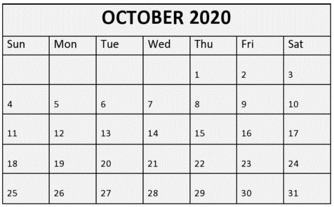 October Calendar 2020