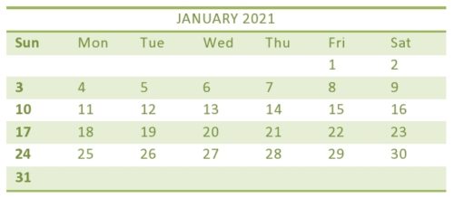 January 2021 Calendar Printable