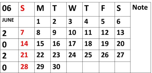 June 2020 Printable Calendar Times