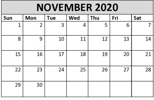 Free Printable November 2020 Calendar - Calendar-Times