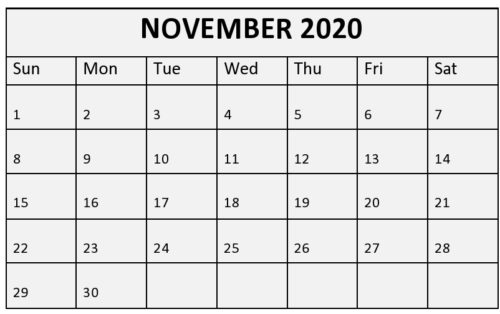 November Calendar 2020