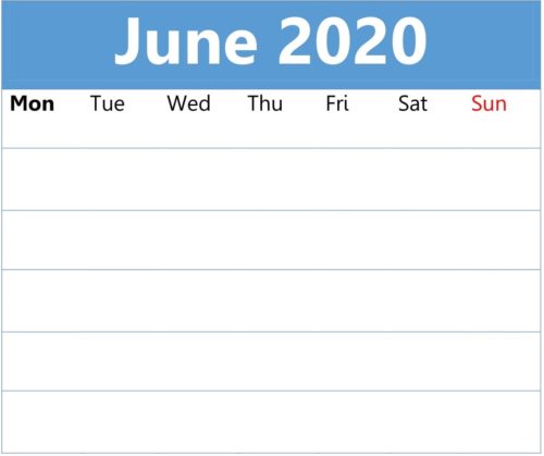 Blank June 2020 Calendar 