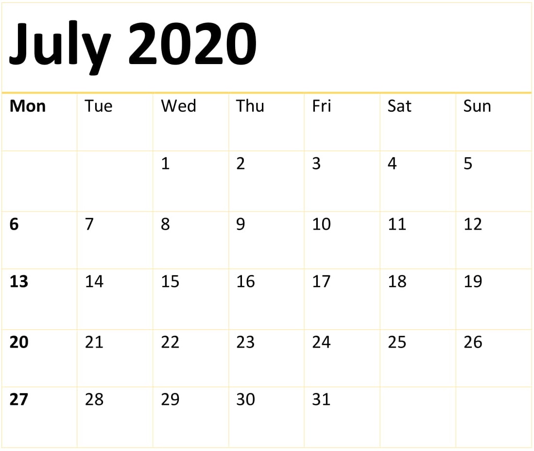 July 2020 Printable Calendar