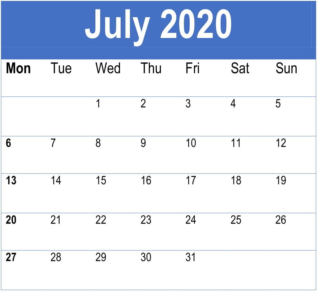 July 2020 Printable Calendar 