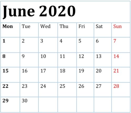 June 2020 Calendar Printable BY Month | by Calendartime | Medium