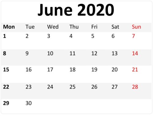June 2020 Calendar Template