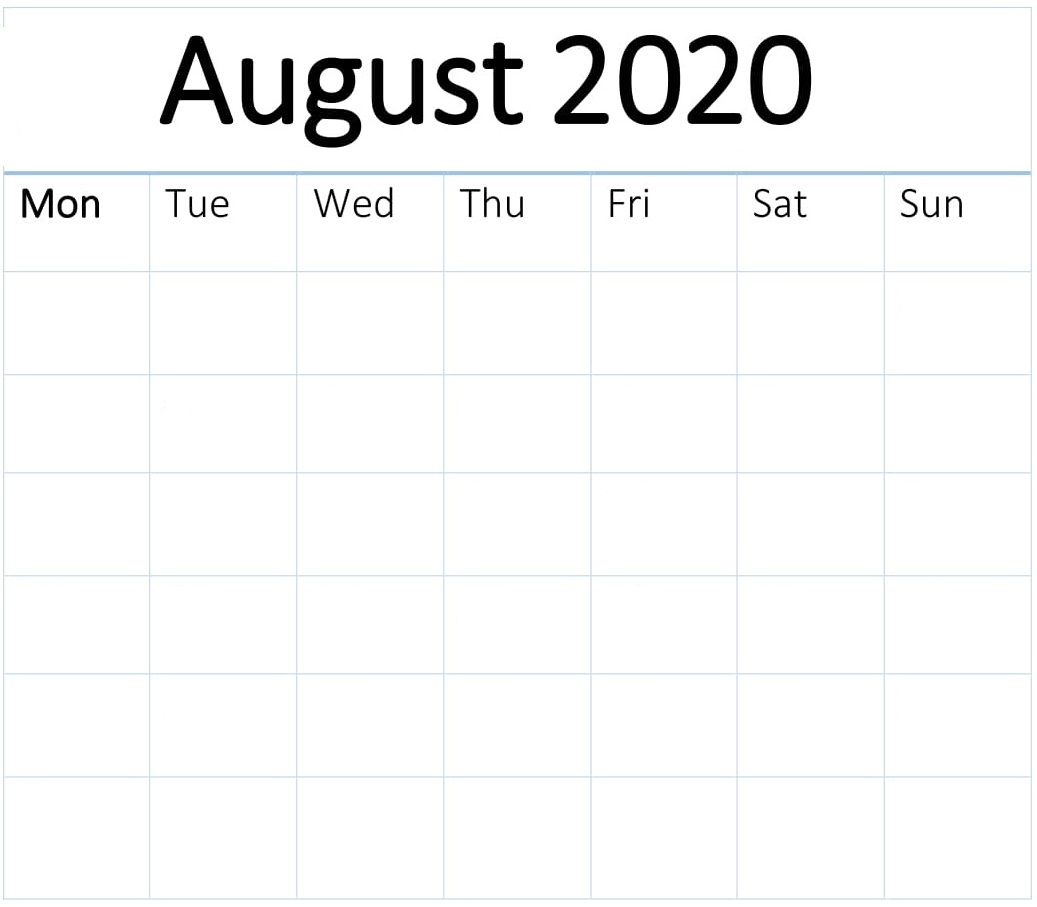 August 2020 Blank Calendar