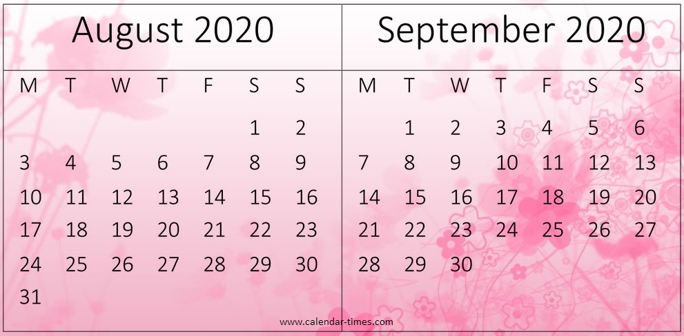 August September 2020 Calendar