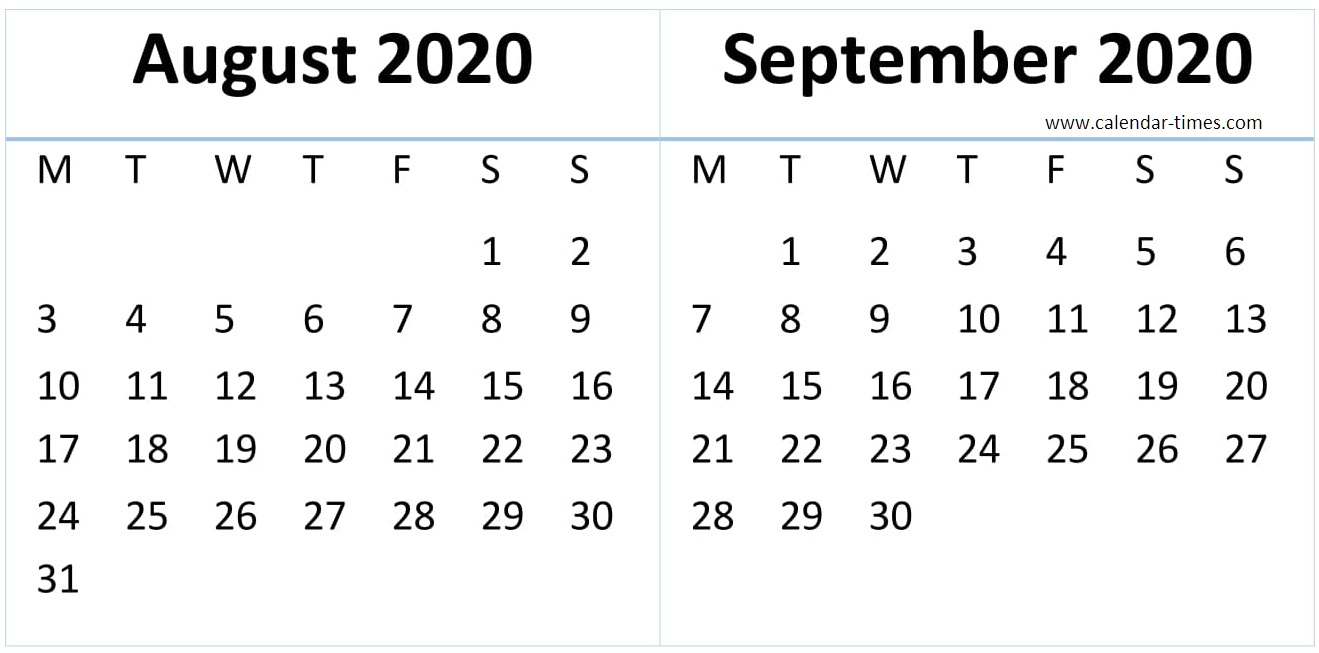 August September 2020 Calendar