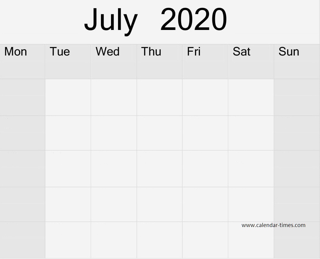 Blank July 2020 Calendar