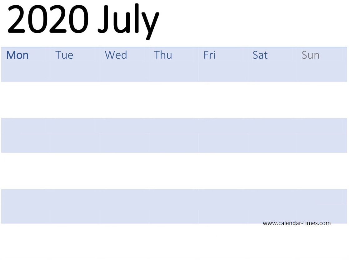 Blank July 2020 Calendar 