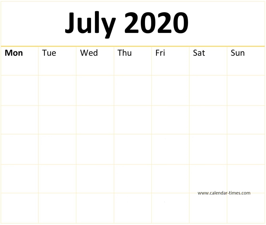 Blank July 2020 Calendar