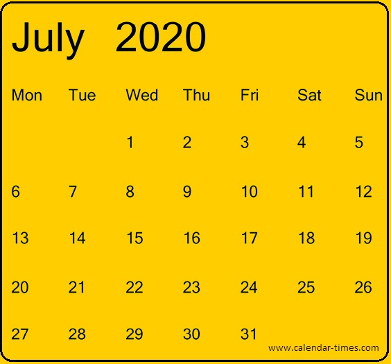 Cute July 2020 Calendar