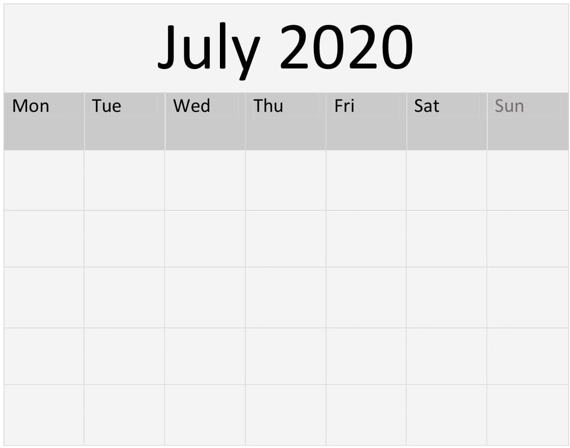 July 2020 Blank Calendar 