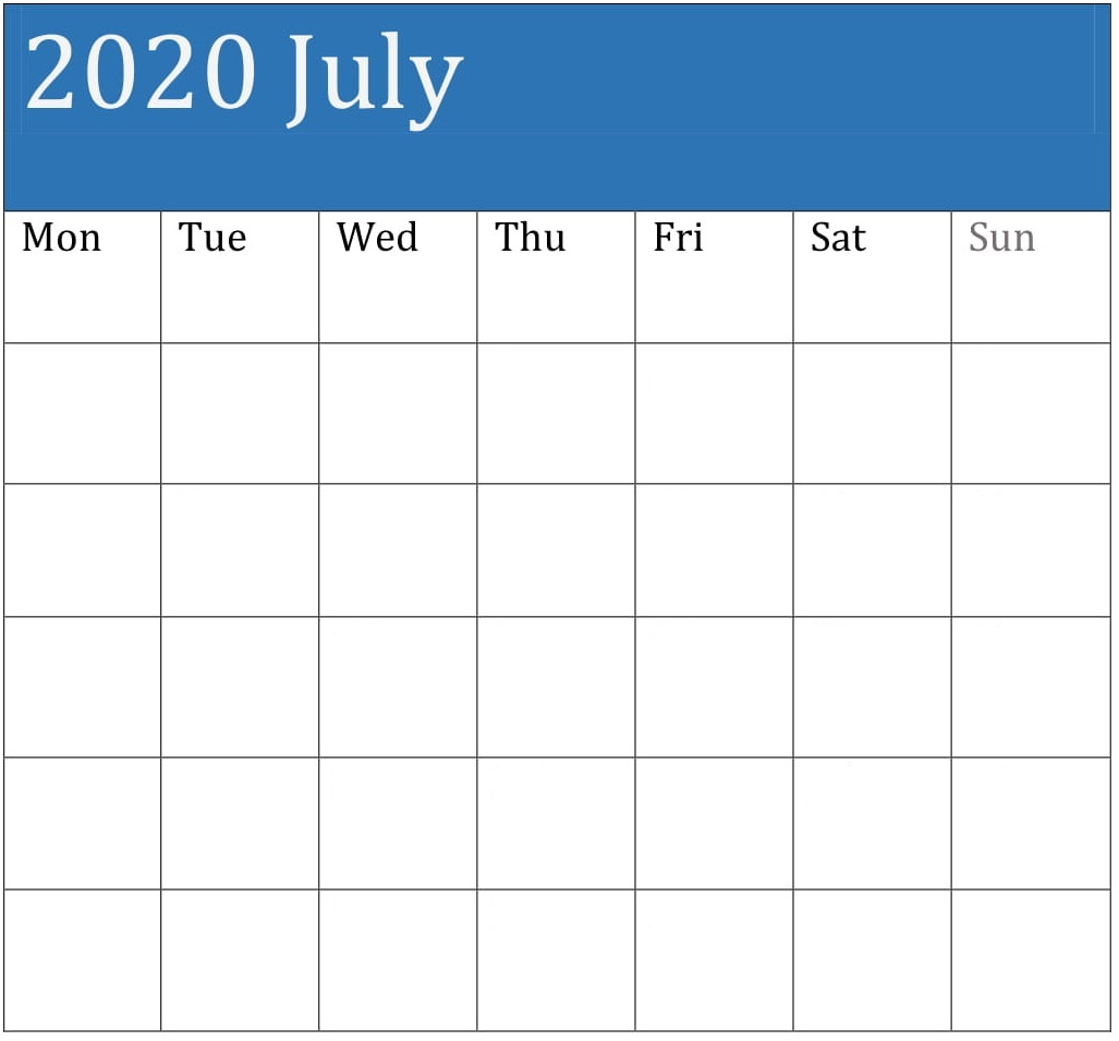 July 2020 Blank Calendar