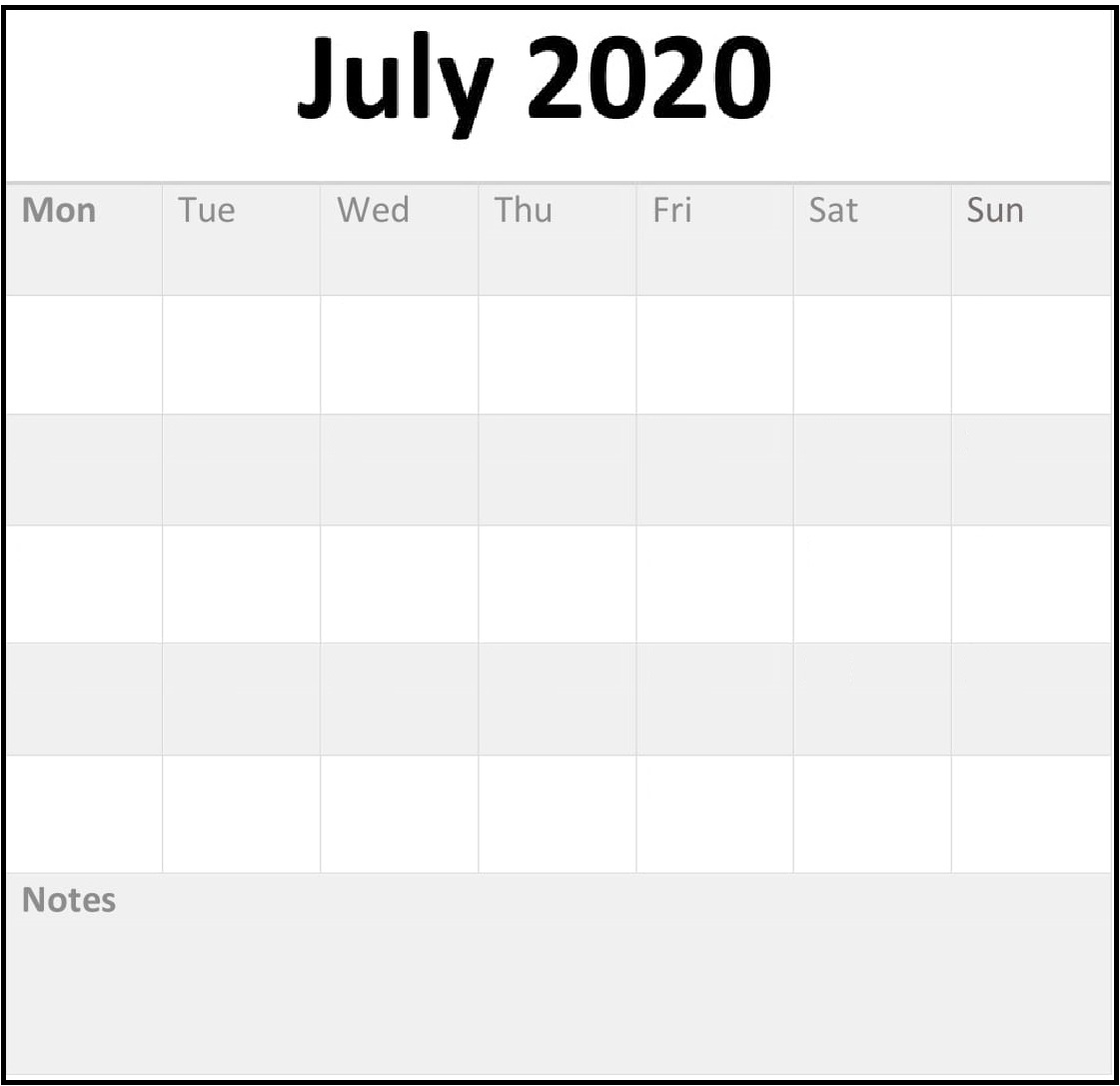 July 2020 Blank Calendar