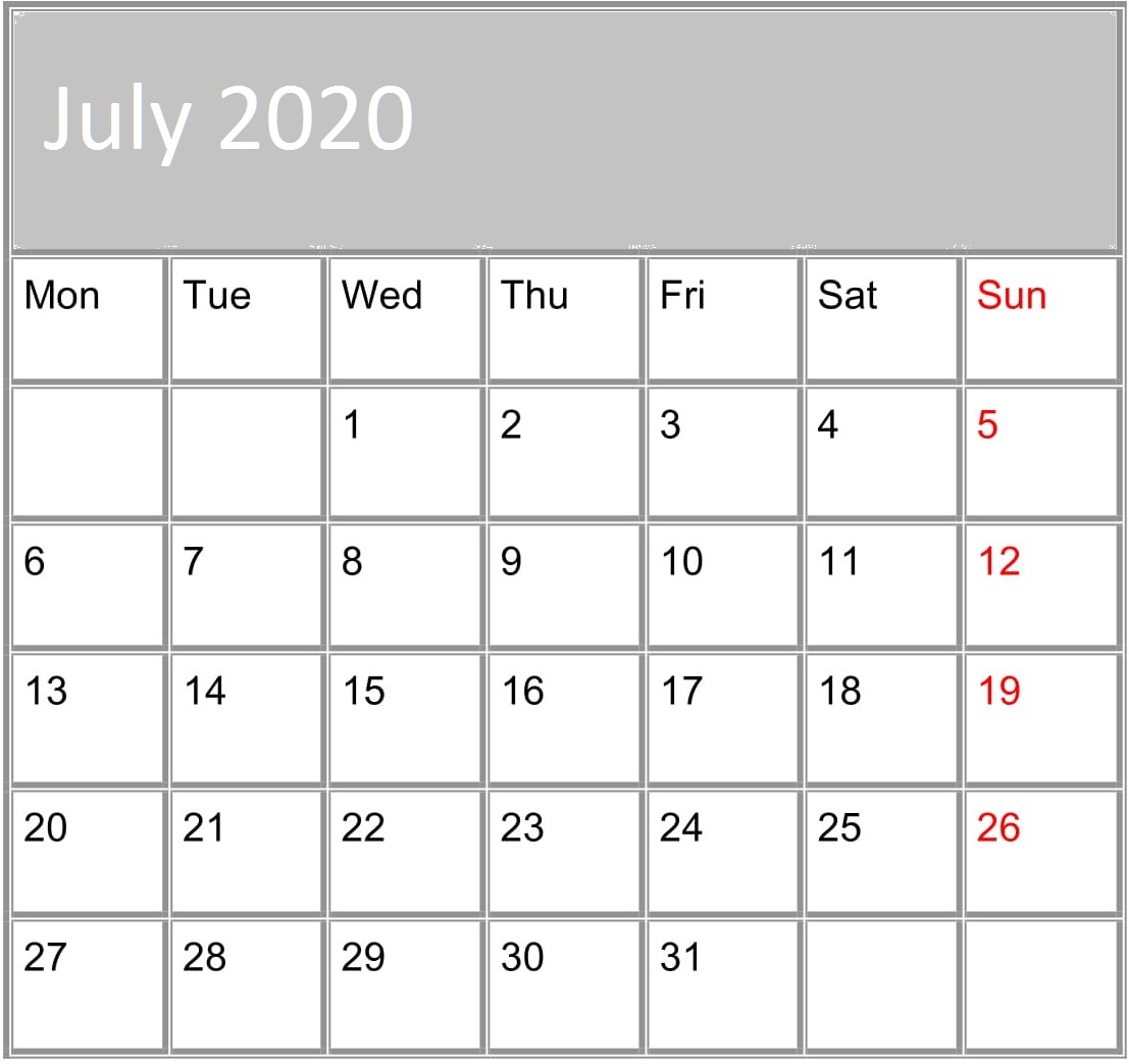 July 2020 Blank Calendar
