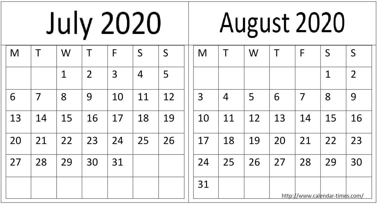 July August 2020 Calendar