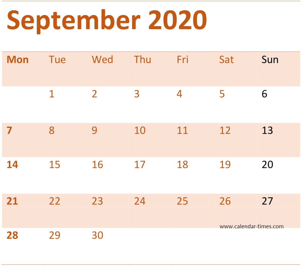  Printable September 2020 Calendar