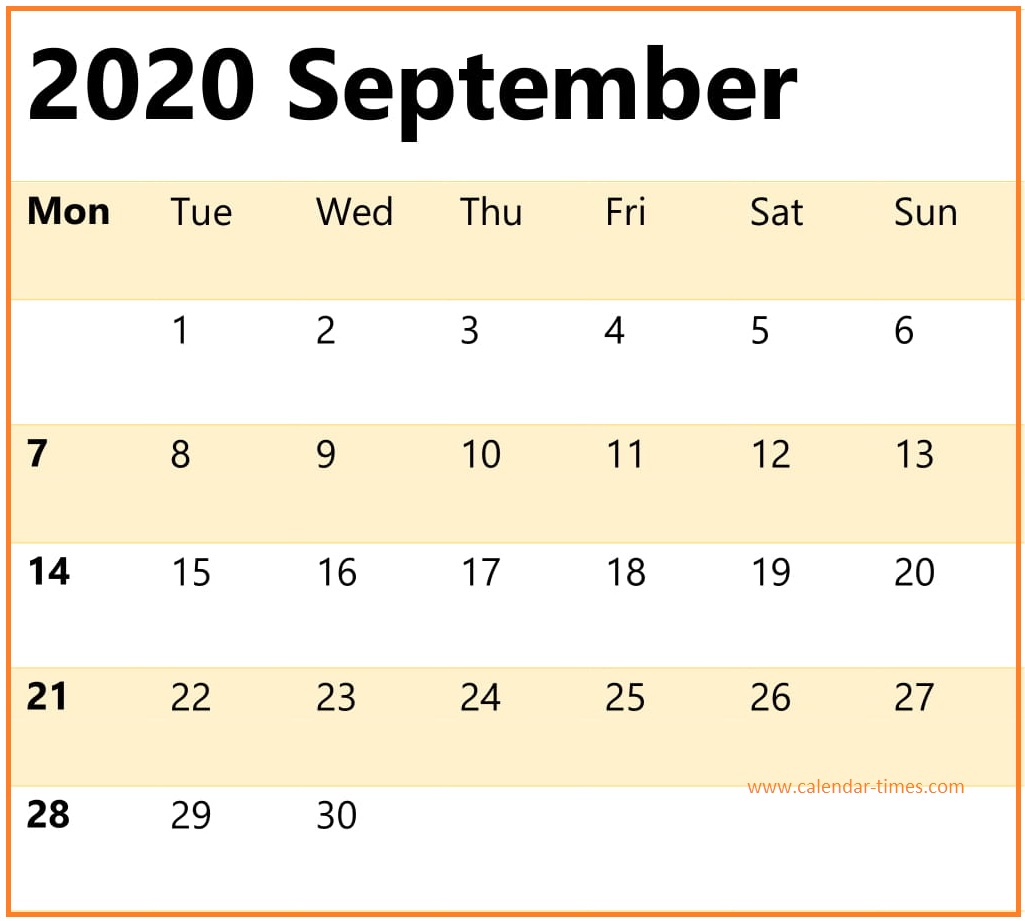 Printable September 2020 Calendar