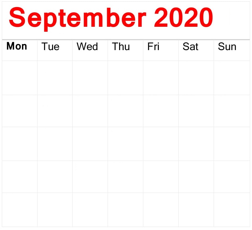 Blank September 2020 Calendar