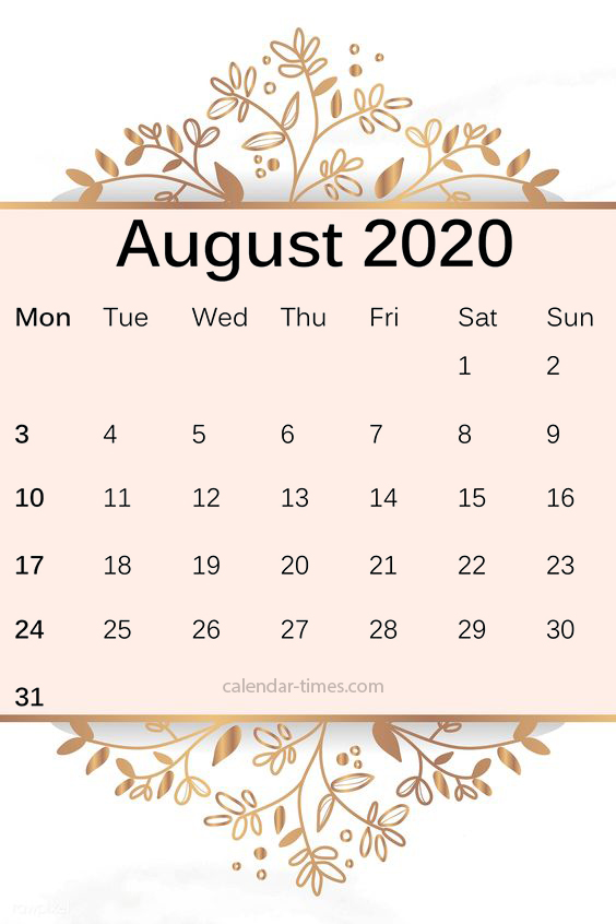 Cute August 2020 Calendar