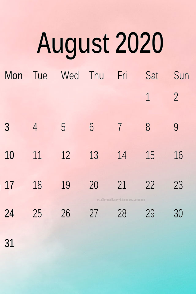 Printable August 2020 Calendar