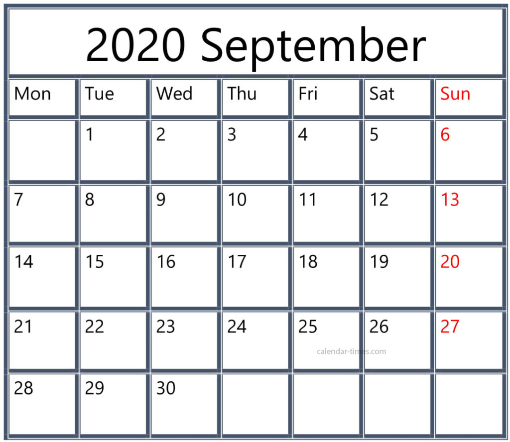 September Calendar 2020