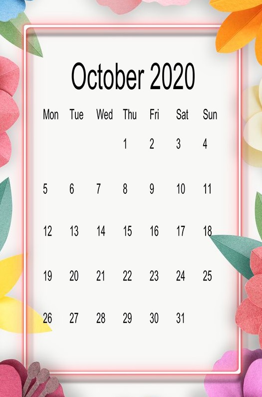 Cute October 2020 Calendar 