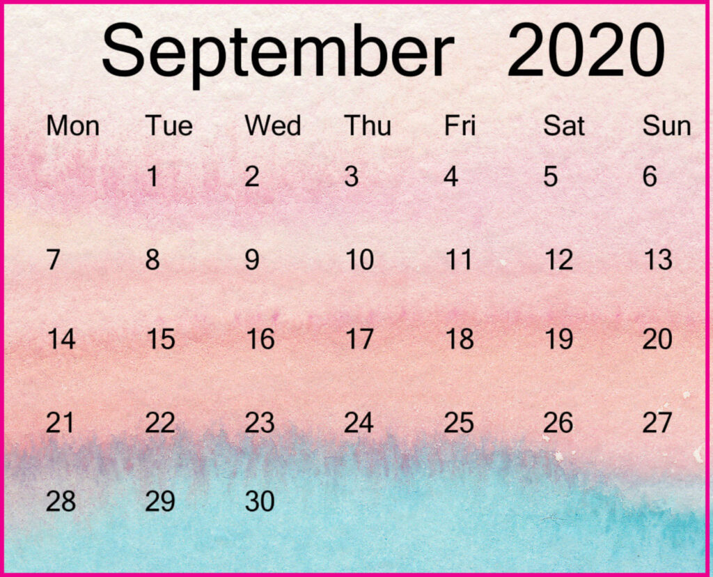 Cute September 2020 Calendar 
