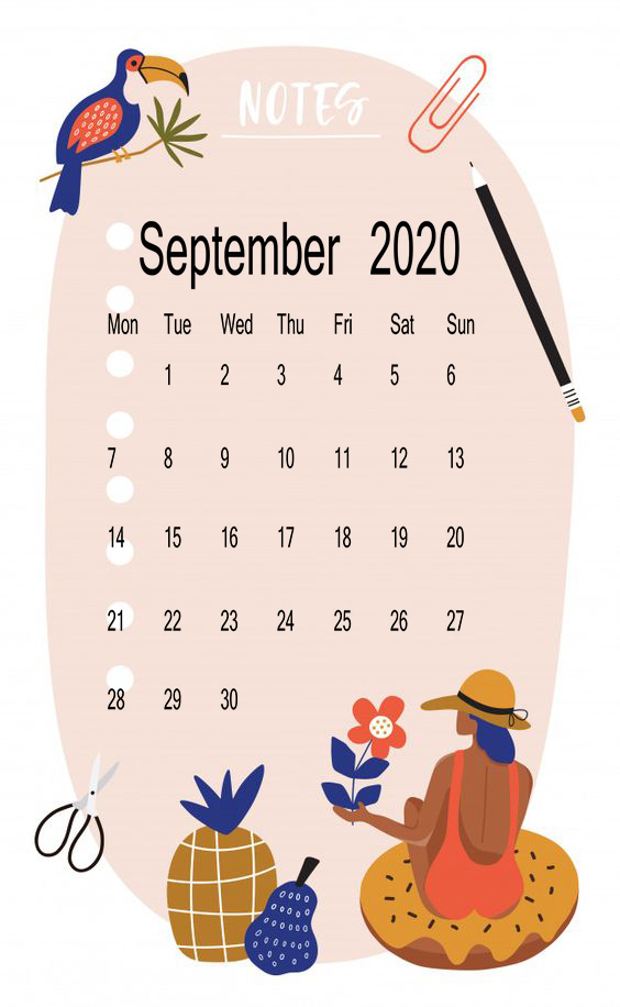 Cute September 2020 Calendar