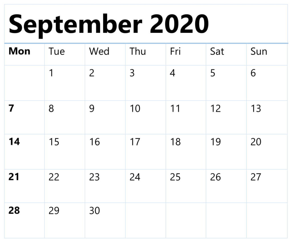 September 2020 Calendar