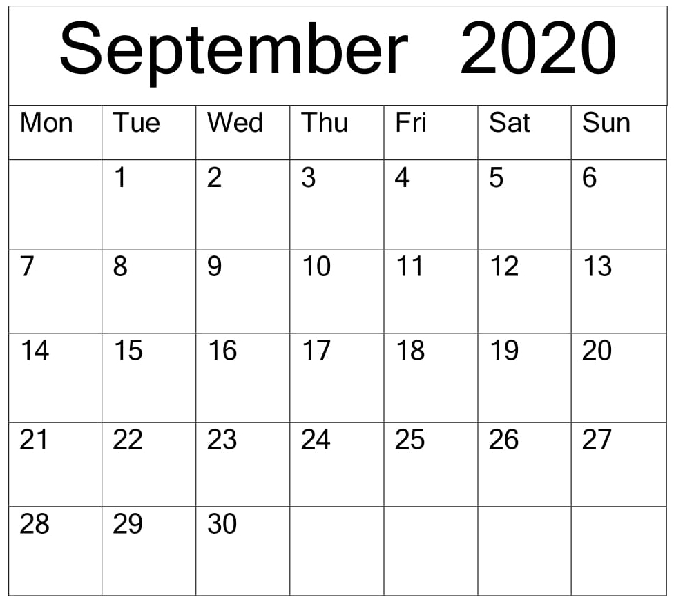 September 2020 Calendar