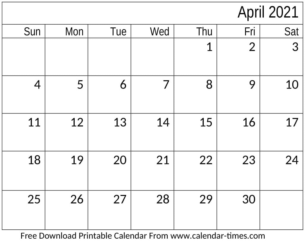 Calendar April 2021