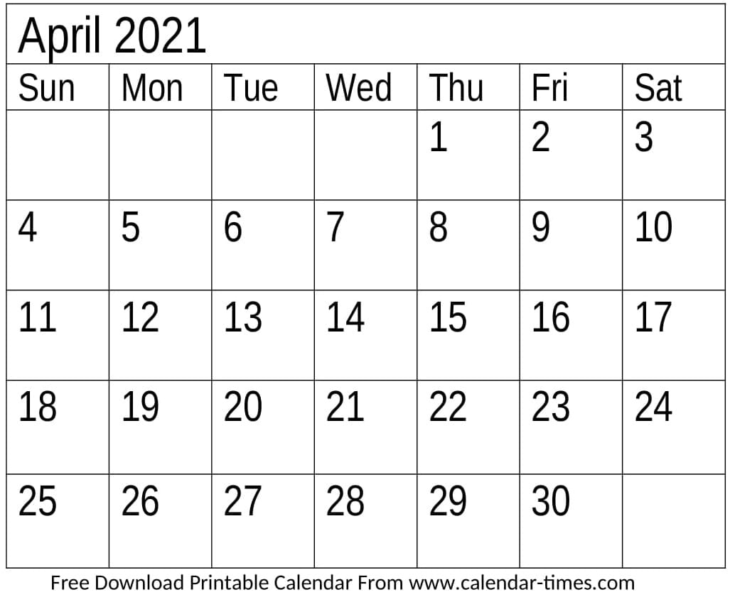 2021 April Calendar