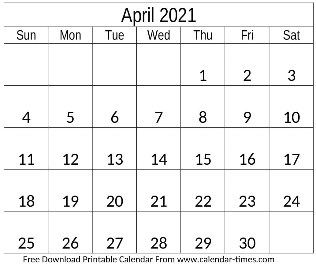 April 2021 Calendar With Holidays