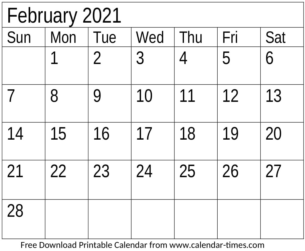 February Calendar 2021