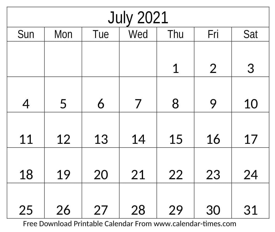 July 2021 Calendar Template