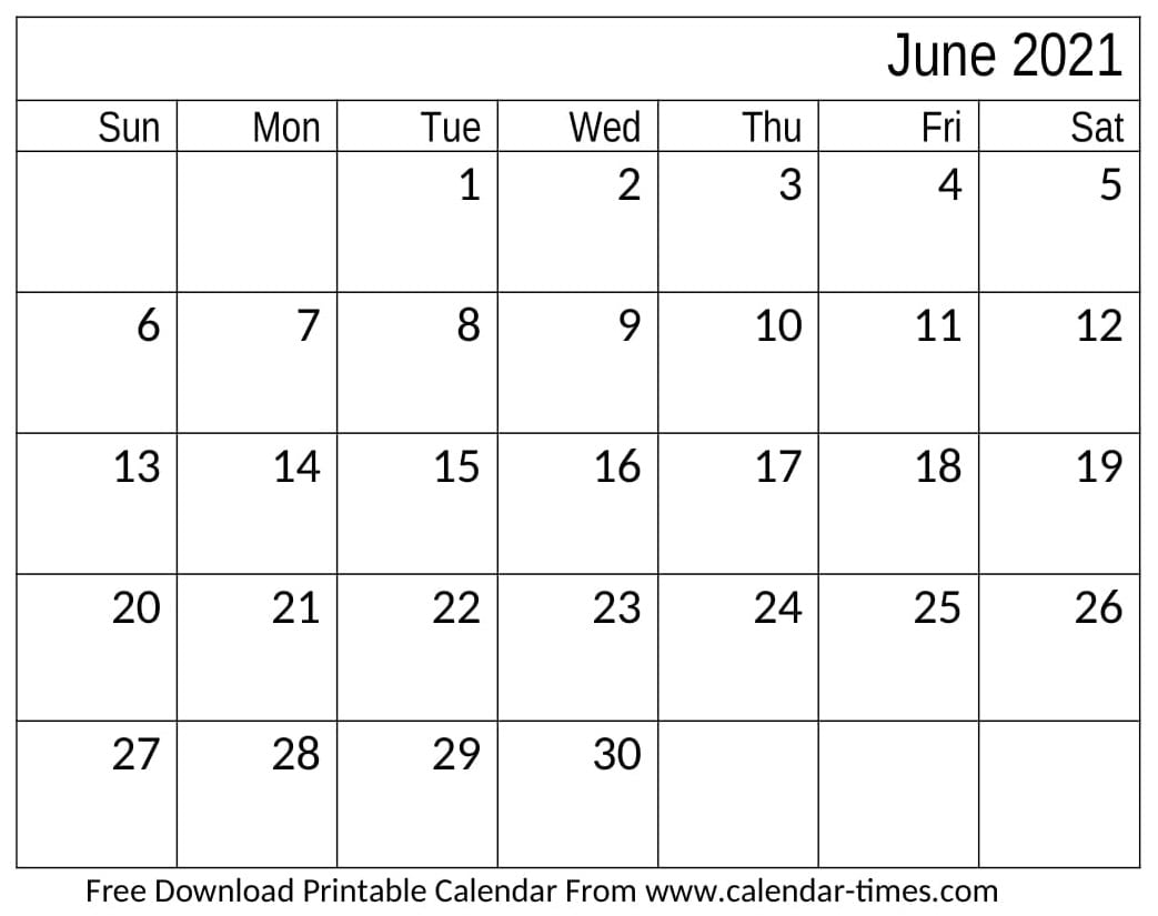 June 2021 Calendar With Holidays