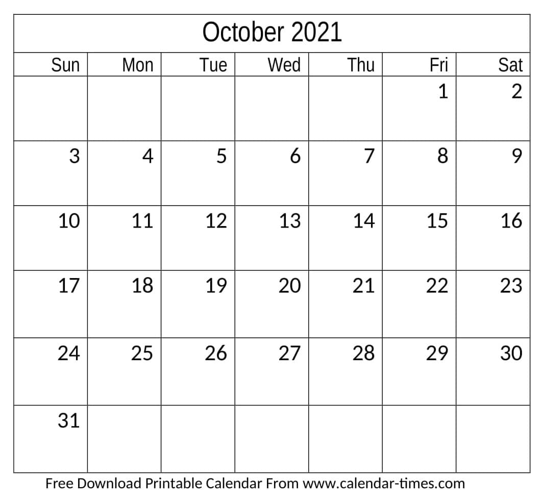 October 2021 Calendar Printable Editable Template
