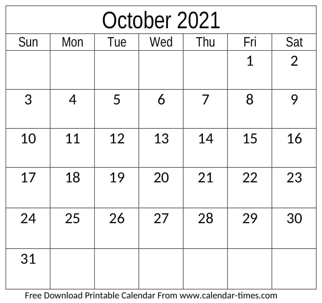 October 2021 Calendar Printable Editable Template