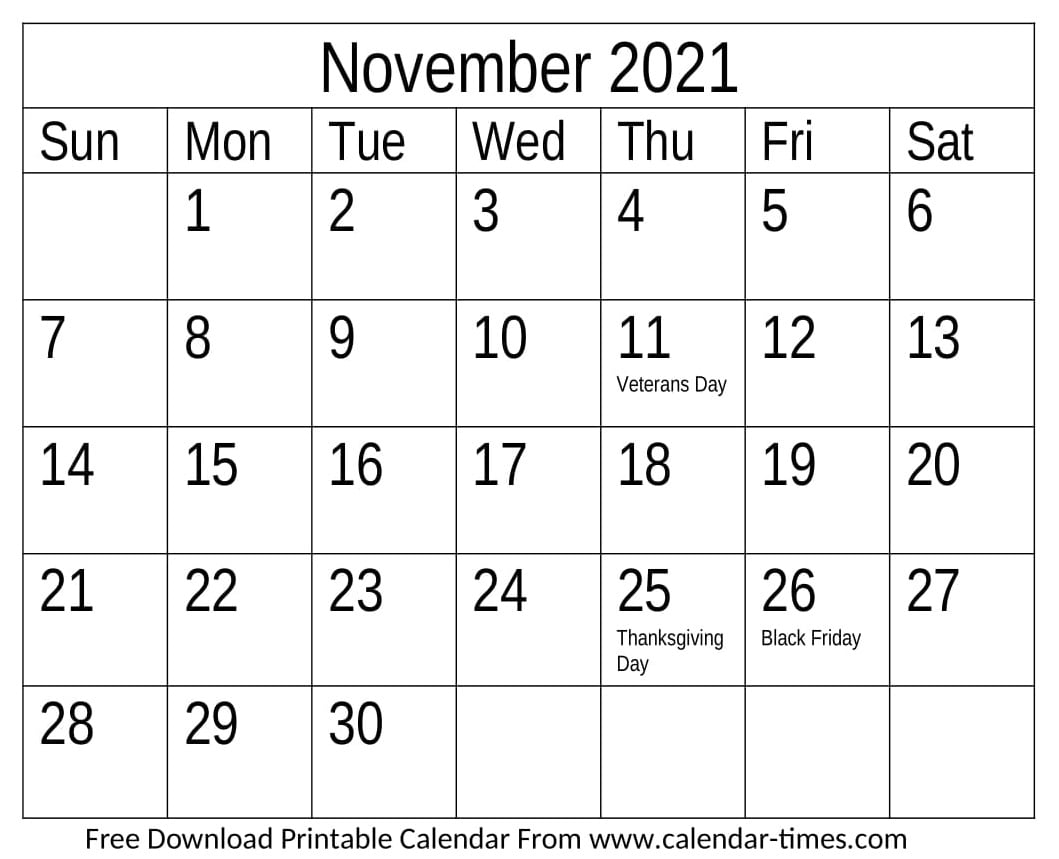 Printable November 2021 Calendar For Pdf Word And Excel