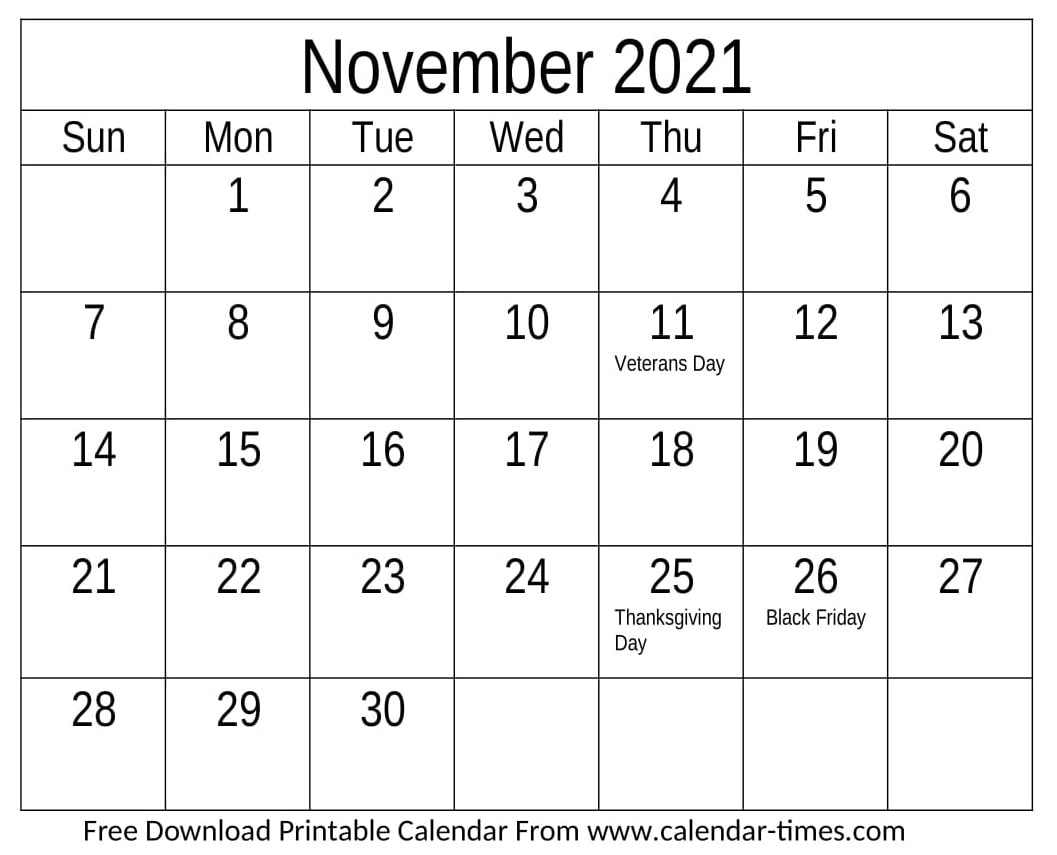 Printable November 2021 Calendar For Pdf Word And Excel