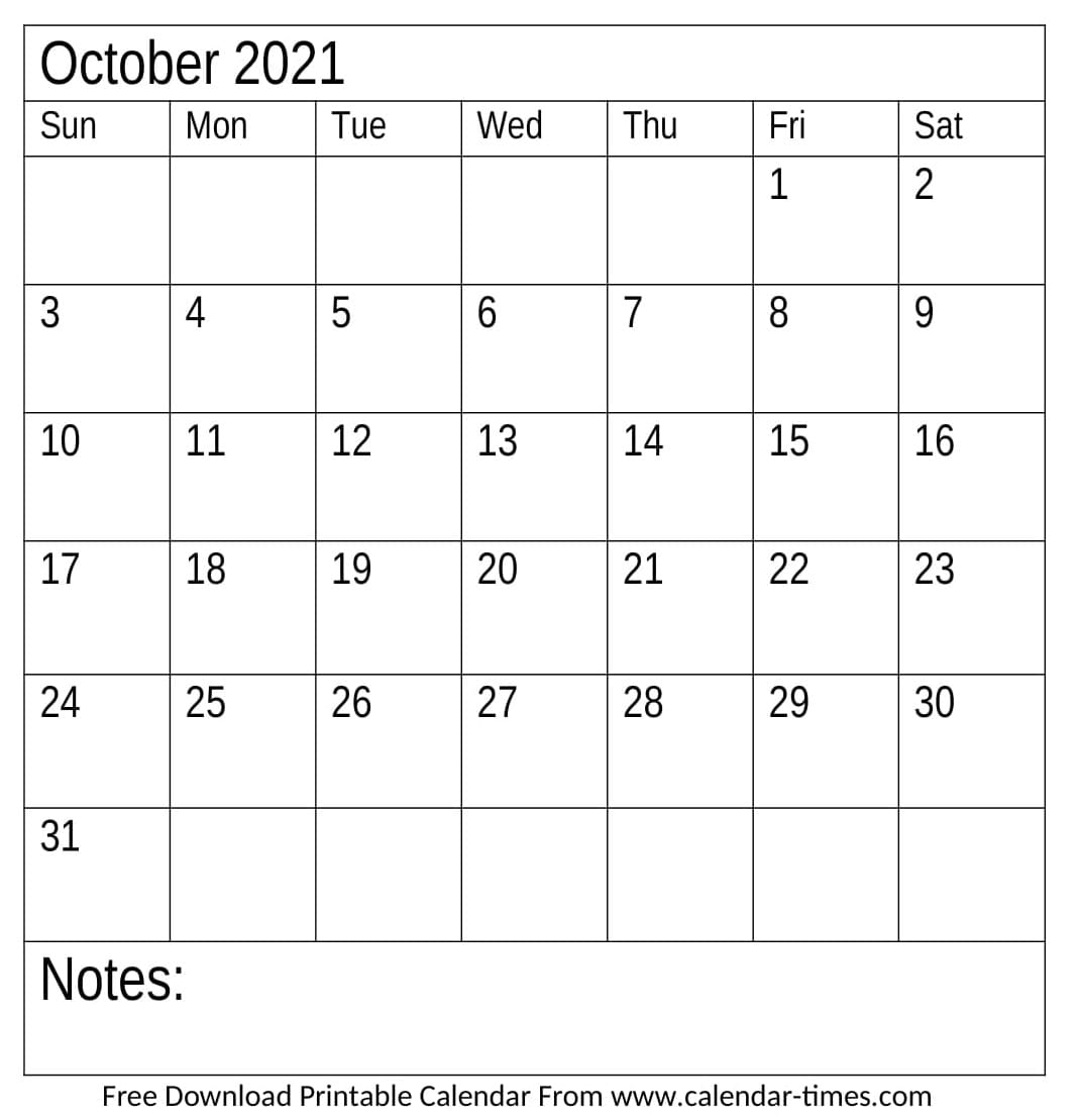 October 2021 Calendar Printable Editable Template